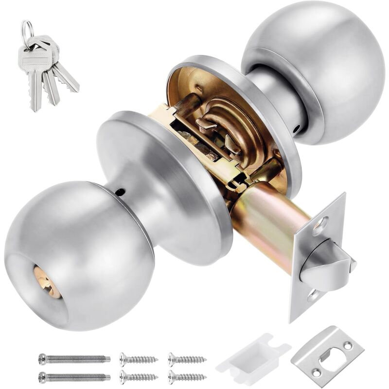 Ccykxa - Argen)Bouton de Porte avec Serrure et Clé, Ronde Bouton Serrure Verrouillage Porte, Poignée de Porte Ronde, Bouton de Porte à Boule, Boutons