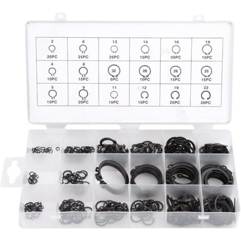 CCYKXA Assortimentde Circlips Externesde 300 Pièces, Type Métallique e-Clip Circlip Snap Clipde Retenue Kitde Baguede Retenue Accessoires pour La Rétentiondes Roulements, Engrenages