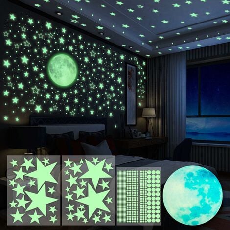 Sticker phosphorescent lumineux - OURSON ASTRONAUTE + 50 ÉTOILES -  Autocollant mural plafond enfant fluorescent - 110x110cm
