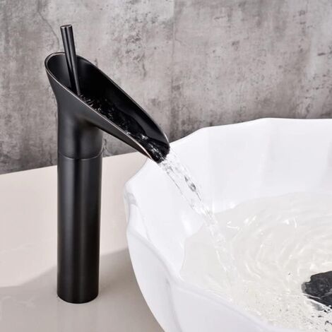 CCYKXA Basin Faucet,Waterfall Bathroom Faucet,Bathroom Mixer Tap,Vintage Black Single Lever Mixer Tap,Adjustable Hot and Cold Basin Mixer Tap,Chrome Plated Brass,G3/8