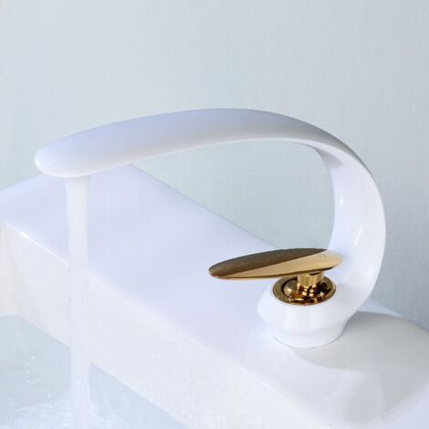CCYKXA Bathroom Sink Faucets Brass-White Gold Sink Mixer Tap Single Hole Vanity Crane Lavatory Art Sink Faucet