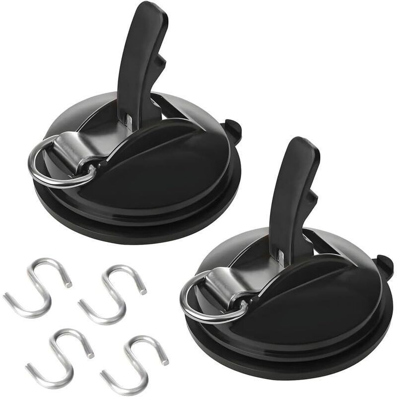 CCYKXA Black 2 Pieces Car Suction Cup Hooks, Car Suction Cups with 4 S Hooks, Car Suction Cup Hooks for Tents, Suction Cup Multifunctional Hook for
