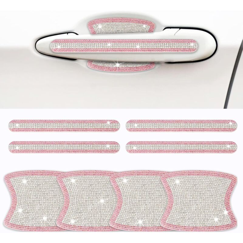 Ccykxa - blanc et rose)Lot de 8 protections de poignée de porte de voiture Bling - Accessoires de voiture pour femme - Autocollants de protection