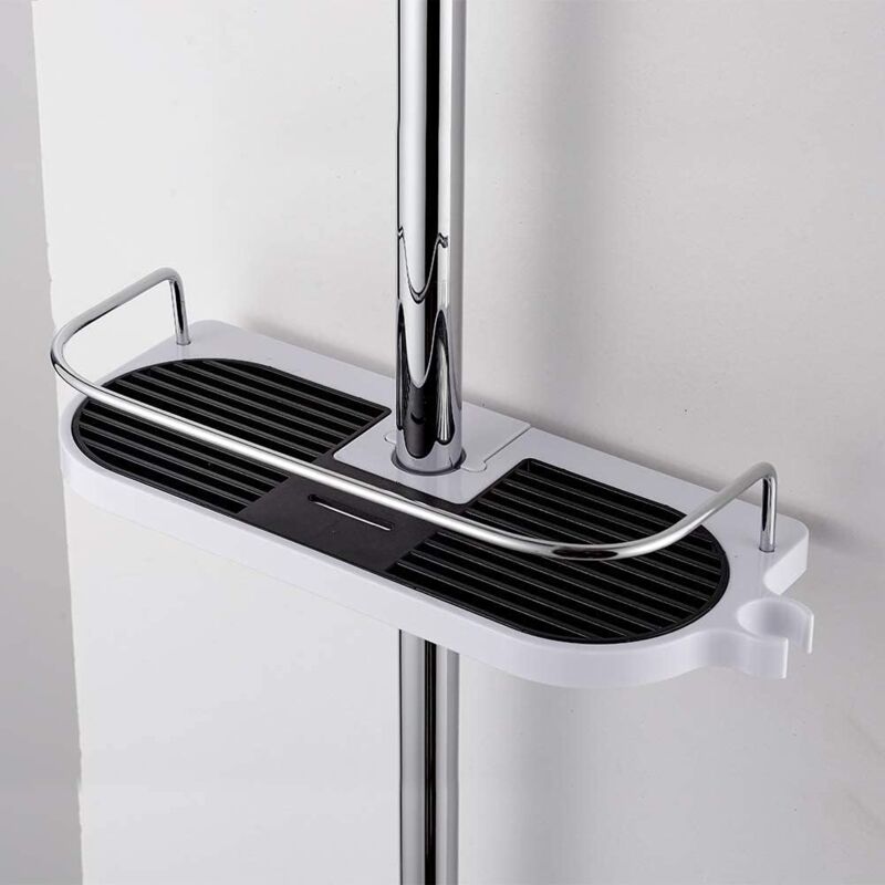 Blanc Porte Savon Douche, Support sans Percage, Étagère pour Tringle de Douche 19mm-25mm - Ccykxa