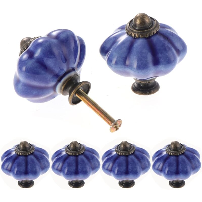 Ccykxa - bleu)Lot de 6 boutons d'armoire en céramique, boutons de tiroir chics, poignées d'armoire de cuisine en forme de citrouille antique, boutons