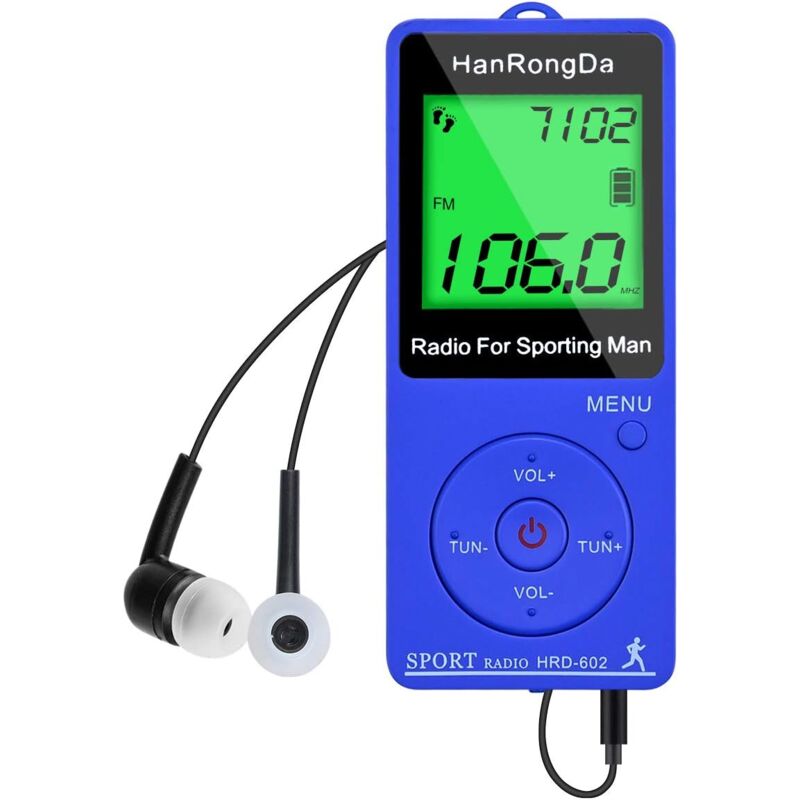 Ccykxa - Bleu)Radio numérique Portable avec podomètre intégré, Sac Am-FM, Radio Sportive, syntonisation numérique, stéréo, Mini récepteur avec usb