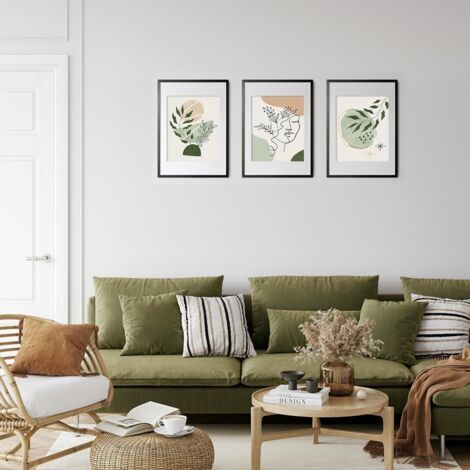 CCYKXA Boho-Wandposter in Salbeigrün, minimalistische, abstrakte geometrische Wandkunst für Schlaf- oder Wohnzimmer, 20 x 25 cm, ungerahmt, 6er-Set