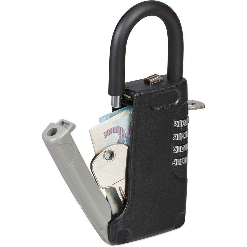 CCYKXA Boîte à clés avec Anse, Code à 4 Chiffres, extérieur, Petit boîtier à clefs, HxLxP : 14,5 x 6 x 2 cm, Noir