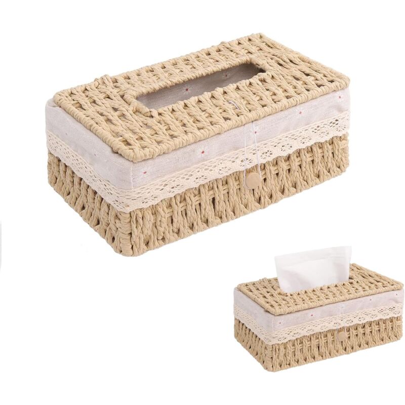 Boite a Mouchoir en Corde de Papier, Distributeurs de Mouchoirs, Boîte à Mouchoir Distributeur Rectangulaire de Papier, Housse de Boîte à Mouchoirs