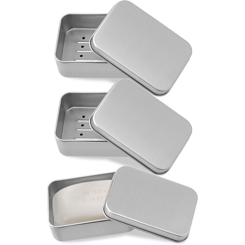 Boîte à Savon en Aluminium, 3 Porte Savons avec égouttoir Amovible, sans Plastique et Convient à Tous Les savons Solides, Boite Savon de Voyage,