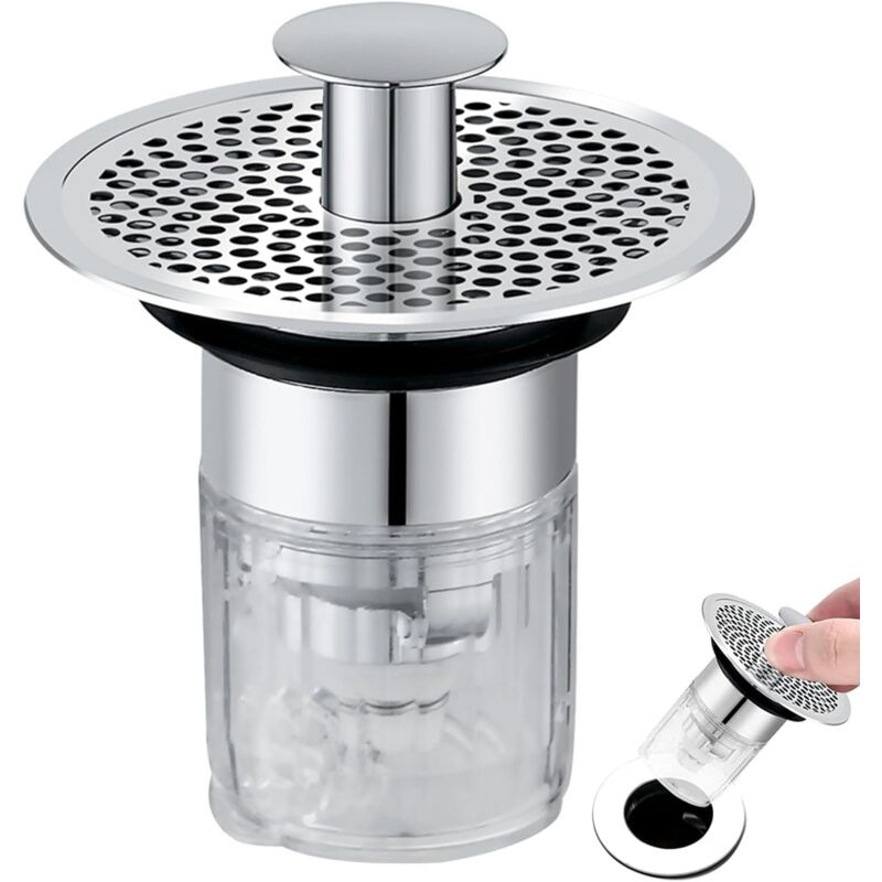 Ccykxa - Bonde de lavabo avec Plaque Filtre, Bouchon lavabo Salle de Bain, Pop Up Universel Bouchon de lavabo, Filtre pour evier Universelle avec