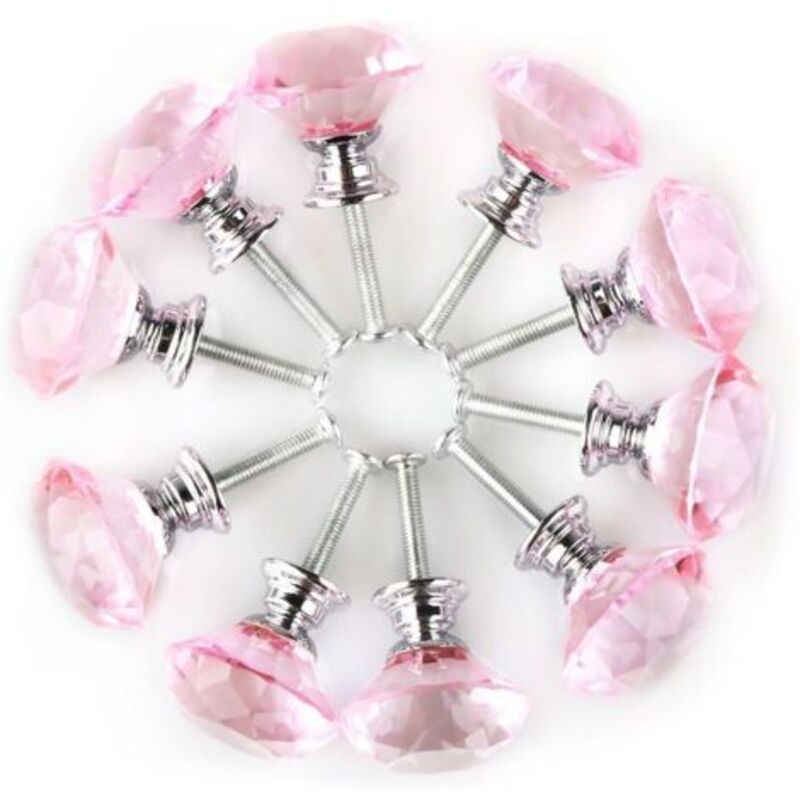 Bouton de Meuble Bouton Porte Bouton Tiroir Placard Armoire Poignée de Meuble Cristal clair 30mm Dia rond verre rose 10pcs - Ccykxa