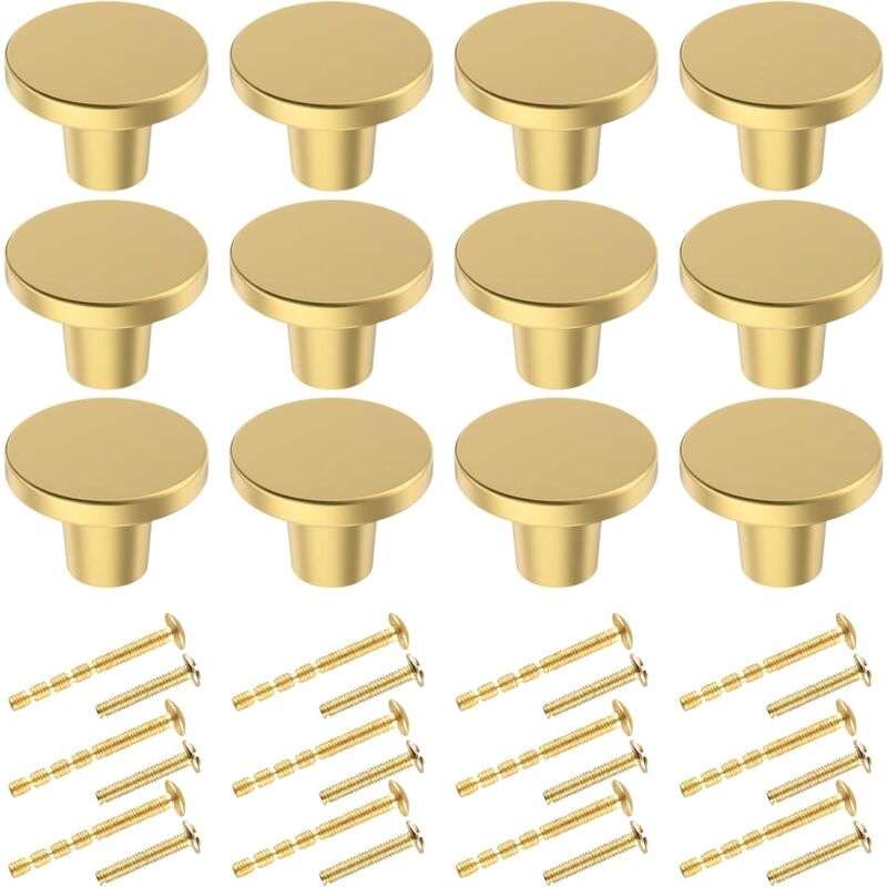 Boutons de Porte, Laiton Rond Boutons de Meuble, 20×25mm Vintage Poignées de Meuble dorée pour Commode, Armoire, Meuble, Porte Placard with Assorted