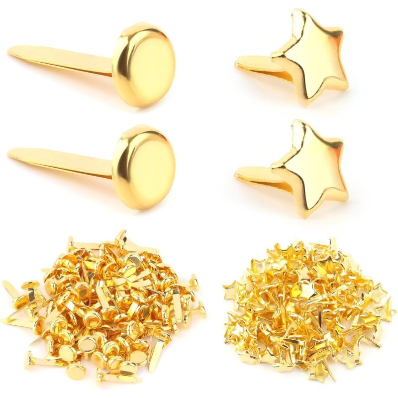 CCYKXA Brads, 200 Pieces Mini Brads, Round Metal Head Brads, Star Point Metal Rivets, for Paper Crafts and Scrapbooking