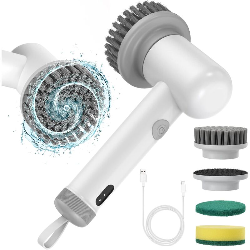 Brosse Electrique Nettoyage, Rechargeable Étanche Épurateur de Rotation sans Fils, Handheld Spin Scrubbe, avec 3 Têtes de Brosse, pour Cuisine,