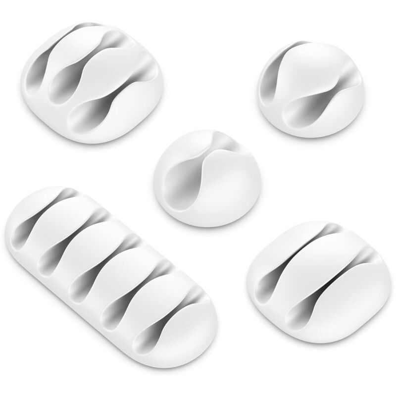 Ccykxa - Bureau - Soportes para cables autoadhesivos para coche, color blanco, paquete de 5, para guía de cables, clips organizadores, para fijación