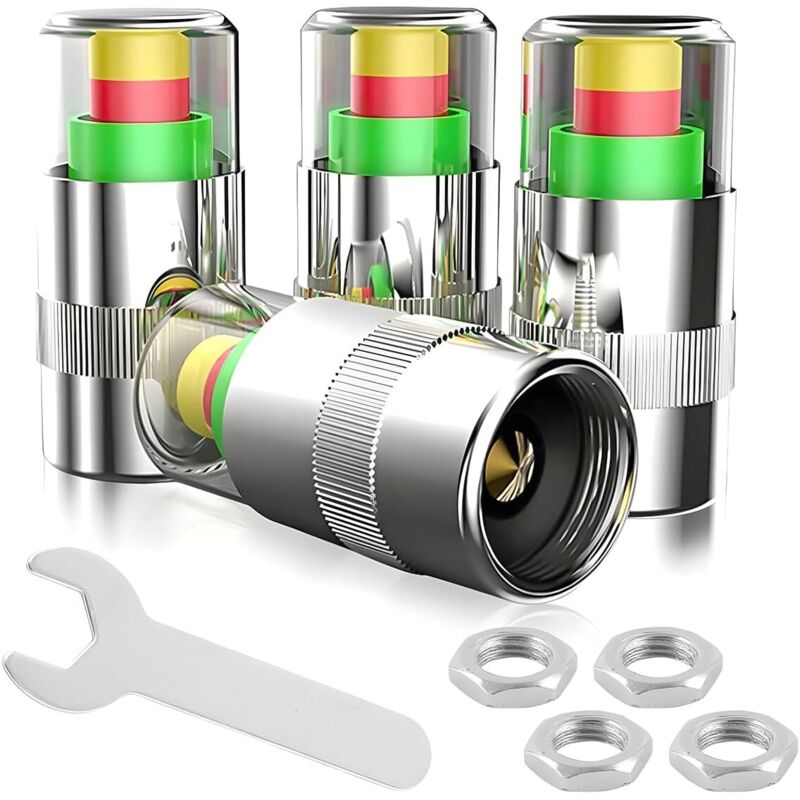 CCYKXA Car Tire Valve Caps, 4 Pieces in Stainless Steel, Tire Pressure Sensor Indicator for Cars, Motorcycles, Bicycles, Universal Automotive