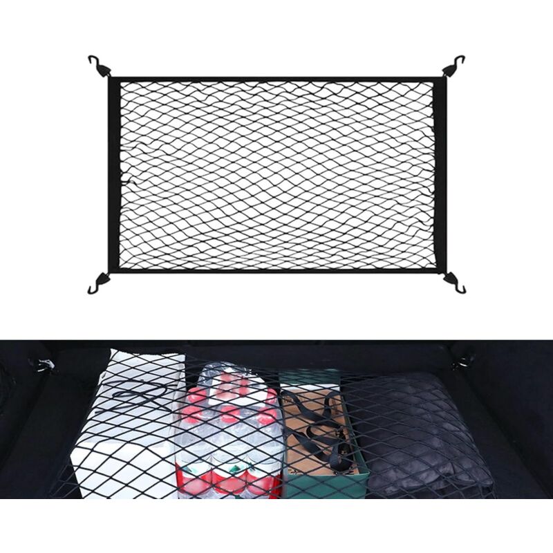 CCYKXA Car Trunk Net 60x40cm Luggage Net with 4 Hooks Elastic Cargo Net Cargo Net Organizer Car Storage Mesh for Trucks, SUVs
