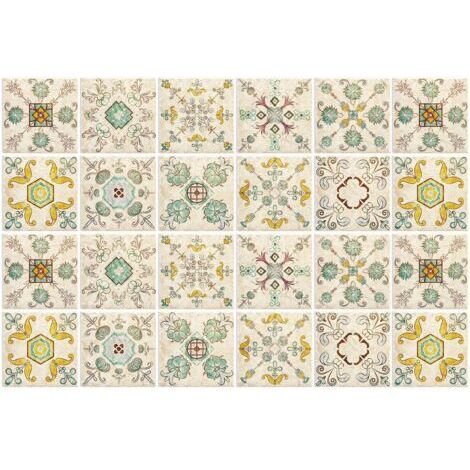 CCYKXA (C)Carrelage Adhésif 20x20 Style Industriel Credence Adhesive pour Cuisine Brique,24 Pcs Stickers Muraux Salle de Bains Cuisine Carrelage Adhesif Mural avec Motifs de Carrelage Dalle Pvc Adhesi