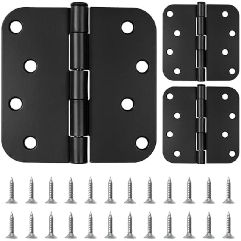 Ccykxa - Charniere Porte Noir Mat 10 cm [Lot de 3] - Charnières de Portes Extérieures & Intérieures de 150 cm à 200 cm en Fer & Arrondies