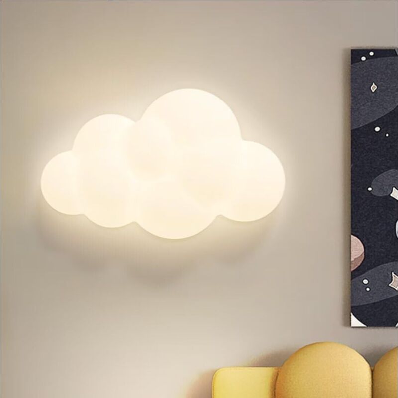 CCYKXA Children's Decorative Wall Sconces for Bedroom, 9W Dimmable LED Wall Light, Milk White Cute Star Cloud Acrylic Light, Bedside Wall Lamp for