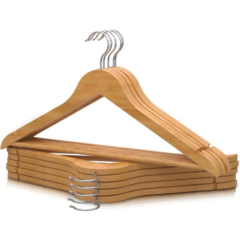 Ccykxa - Cintres en Bois, Lot de 10, Naturel. Crochet Pivotant, Pour Tous Types de Vêtements, Cintre Antidérapant pour Pantalons, Costumes, Vestes et