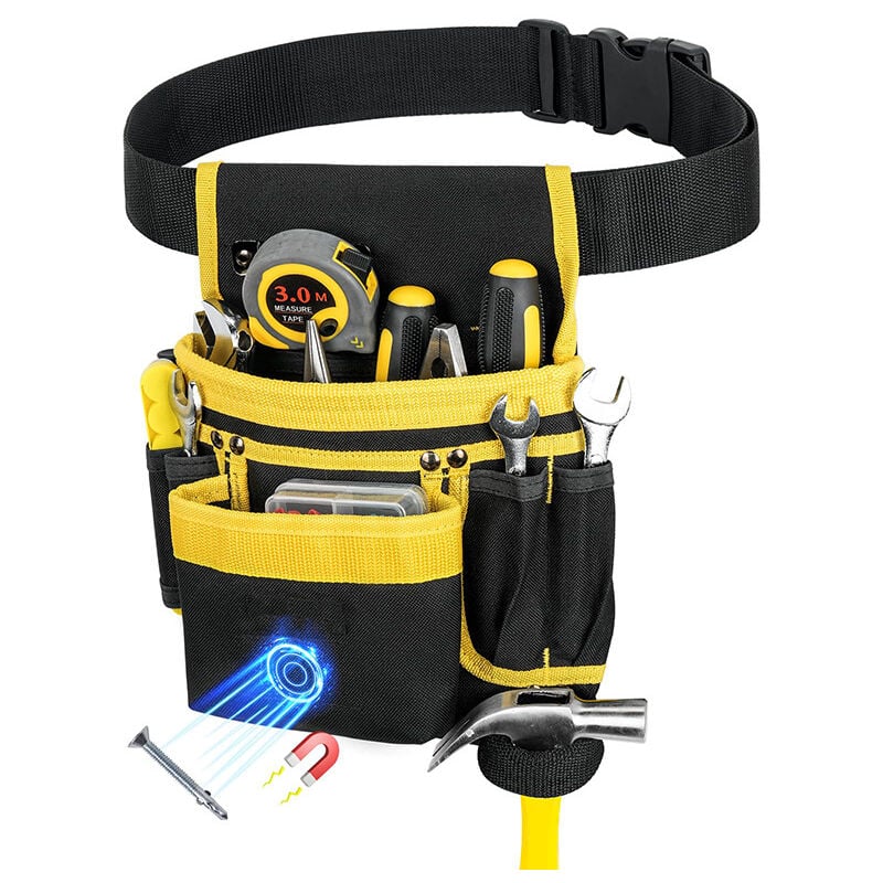 Ccykxa - Cinturón de herramientas con 13 bolsillos, bolsa de herramientas magnética extraíble y ajustable, acolchado y resistente para electricistas,