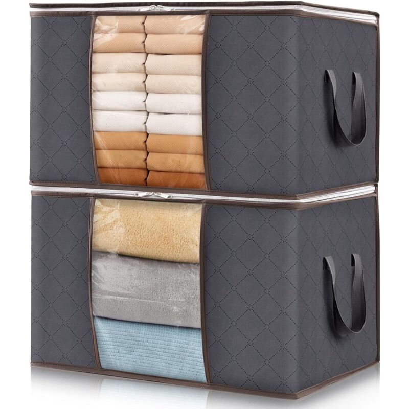 CCYKXA Clothes Storage Bag, Foldable Storage Box, Large Moving Box/Carton Storage Crate, Duvet Cover for Blankets, Toys, Clothes, 60 L, Pack of 2