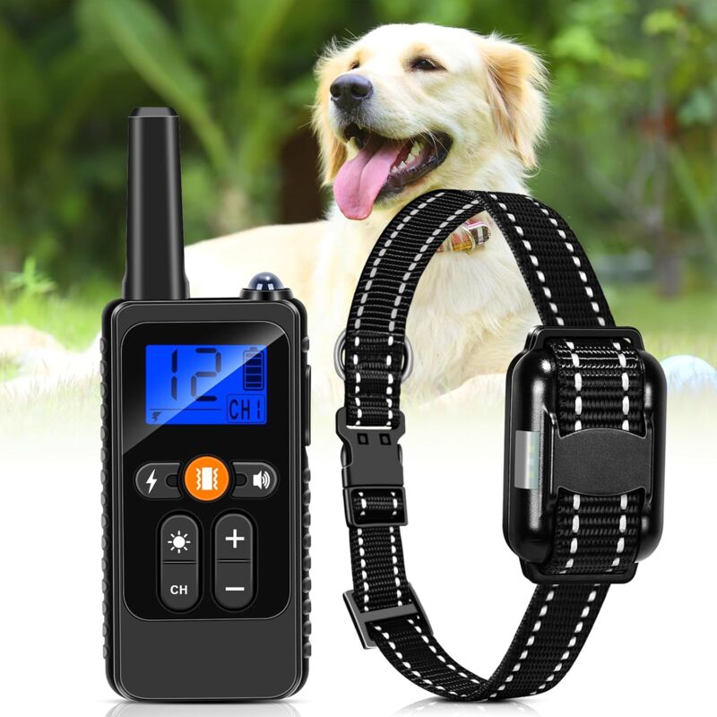 Ccykxa - Collier Anti Aboiement Chien 2lectrique Portée de 800m, Collier de Dressage pour Chien avec Télécommande Bip Vibration Choc, IPX67 Résistant