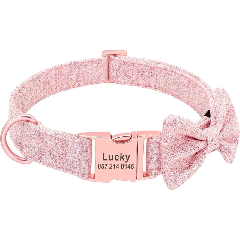 Ccykxa - Collier pour Chien Doux avec nœud Papillon et Boucle en Or Rose, Collier personnalisé pour Chien Fille avec Plaque gravée, Colliers