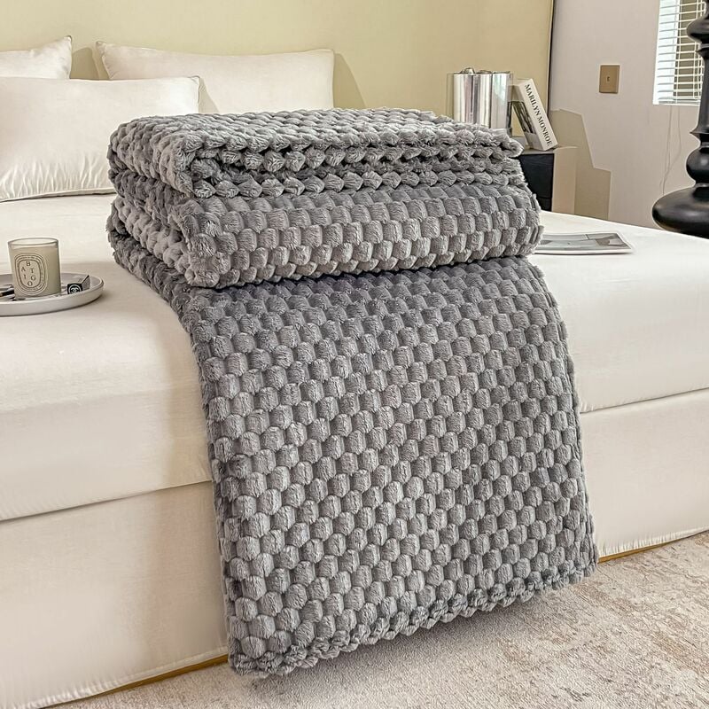 ccykxa couverture plaid en peluche pour canapé 100x150（gris）