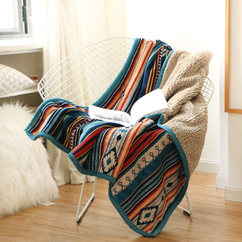 Couverture Polaire 127×152cm,Plaid Couverture Bleu Sherpa en Microfibre Douce,Couverture en Flanelle épaisse Douce Et Confortable,Jeté de Canapé