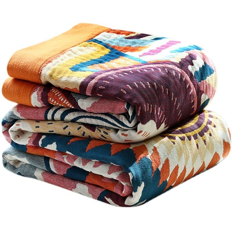 Couverture style bohème - 150 x 200 cm - Avec motifs - En coton tissé - Réversible - Pour regarder la télévision ou sur une chaise, lit simple
