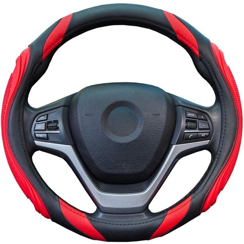 Couvre Volant en Cuir pour Voiture - Couvre de Volant Universal 37-38cm Noir, Couvre Volant Respirante Antiderapante, Rouge - Ccykxa