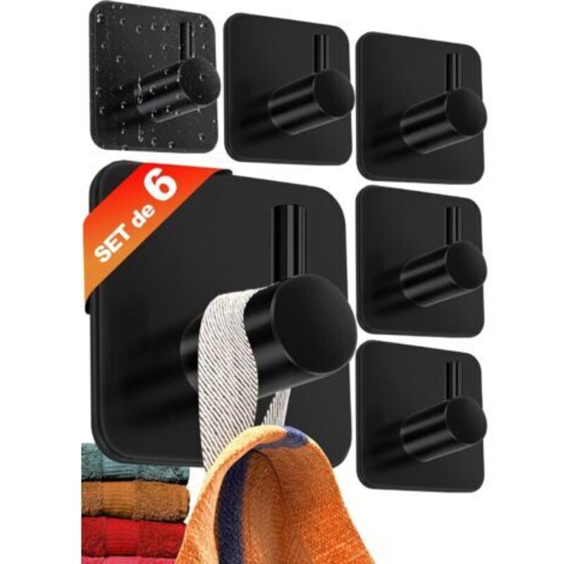Crochet adhesif mural - 6 pcs. accroche serviette salle de bain noir, accroche torchon cuisine - Porte serviette salle de bain - Ccykxa