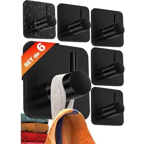 CCYKXA crochet adhesif mural - 6 pcs. accroche serviette salle de bain noir, accroche torchon cuisine - Porte serviette salle de bain