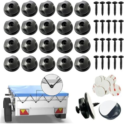 CCYKXA Crochet Ridelle De Bâche Ronds Inclus Vis Lot de 20 Boutons Ronds (20 Pcs) pour Filet Remorque Et Bache Remorque Crochet Remorque en Plastique Dur