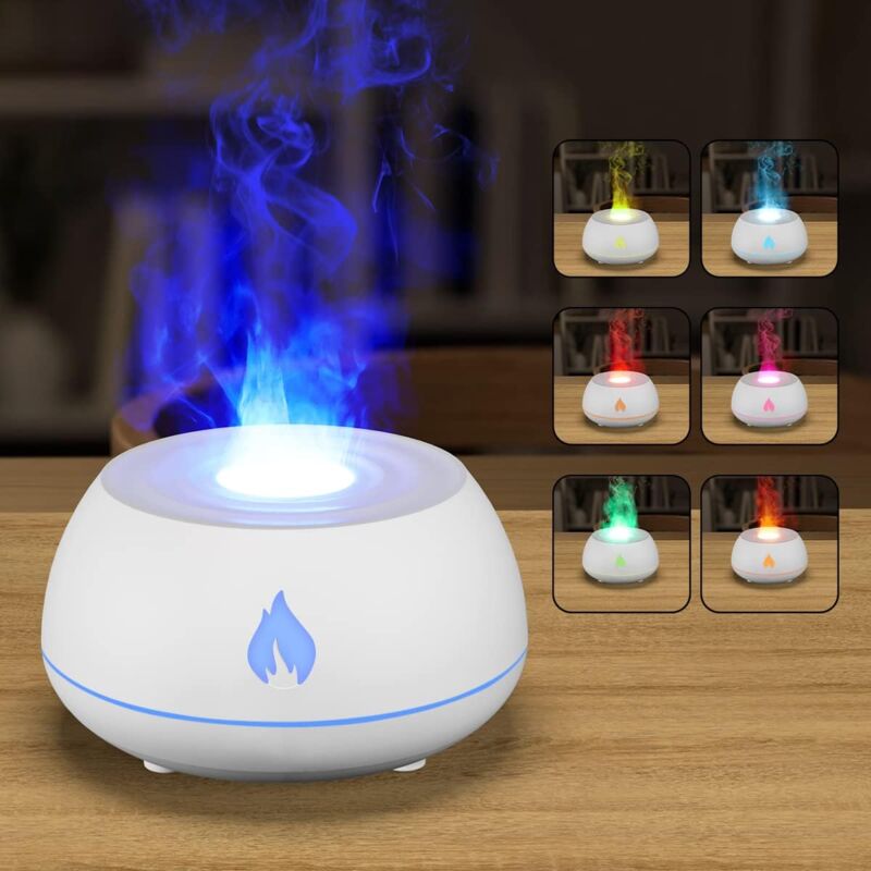 Diffuseur D'Huiles Essentielles avec Effet Flamme, 130ML Humidificateur pour Huiles Essentielles, Diffuseur D'arômes avec Effet Flamme, Arrêt