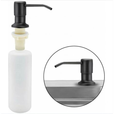 CCYKXA Dispensador de jabón para fregadero de cocina (negro mate), dispensador de detergente integrado de acero inoxidable de 350 ml, dispensador de jabón recargable con bomba giratoria de 360°.