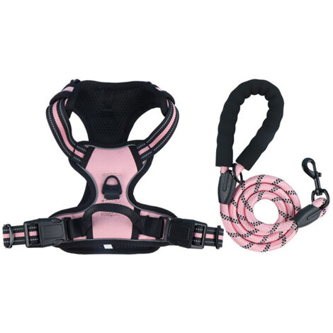 CCYKXA Dog Harness, No Pull Dog Harness, Reflective No Pull Dog Harness, with Dog Leash, for Outdoor Training (Baby Pink, M)