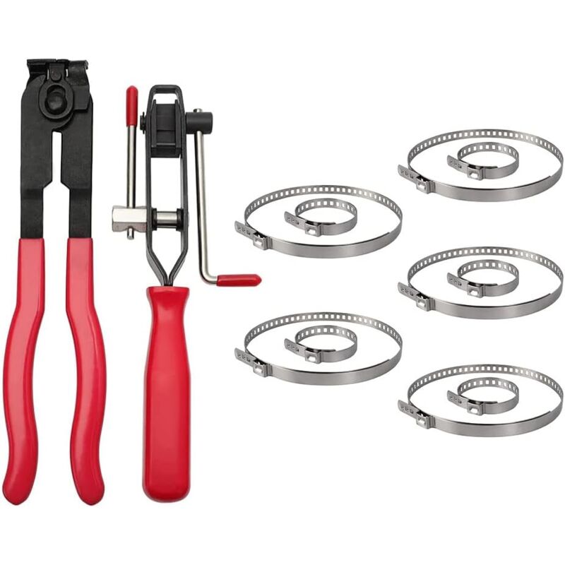 Ccykxa - Ensemble de 12 Pièces,2Pince Colliers Bandes à Sertir,10Cardan Collier De Serrage En Acier,Outil D'Installation de Bande de Pince,Pince pour