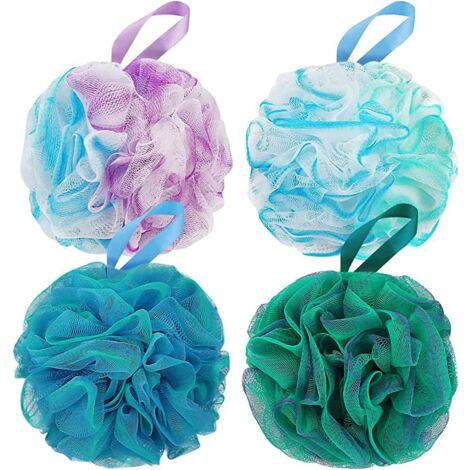 CCYKXA Esponja de ducha CCYKXA, 4 piezas, esponja de lufa de malla, bola de ducha para exfoliación corporal o masaje