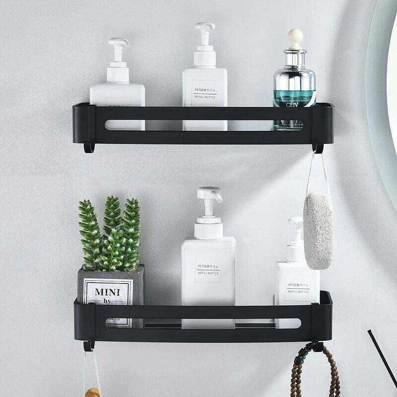 Ccykxa - Etagere Douche Noir Etagere Salle de Bain sans Percage Panier Murale de Douche en Aluminium Tablette de Rangement Salle de Bain Serviteurs