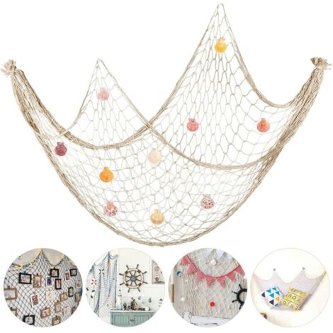 CCYKXA Filet de Pêche Décoratif 200x150cm Filet de Fêche avec Coquilles Style Méditerranéen Photo Décoration Hawaï Thème Style Murale