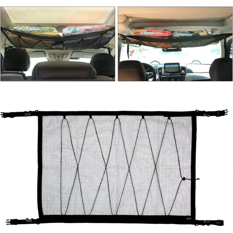 Filet de rangement pour plafond de voiture, 90, 2 x 64, 8 cm, intérieur de voiture à double couche, filet de rangement pour toit de voiture - Ccykxa