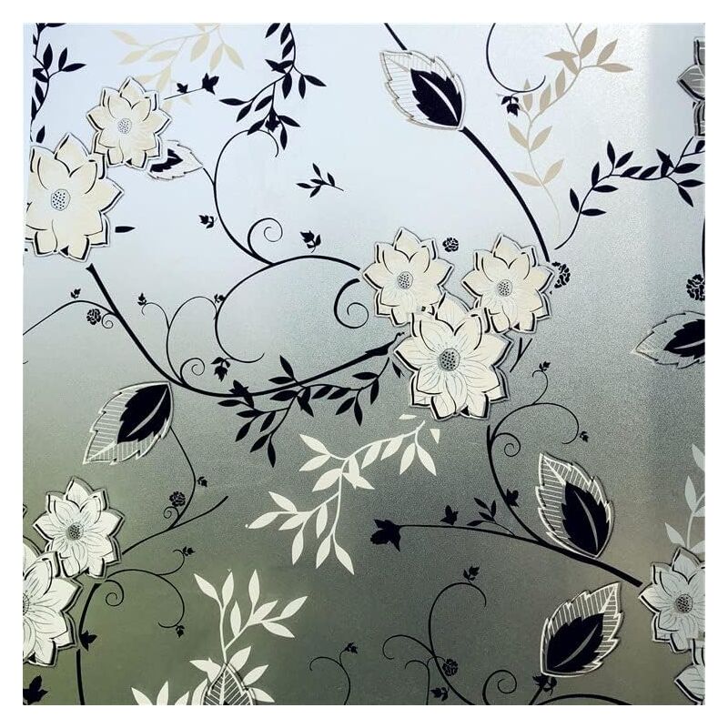 Ccykxa - Film pour fenêtre en verre teinté, motif fleur blanche/noire, 45 x 200 cm