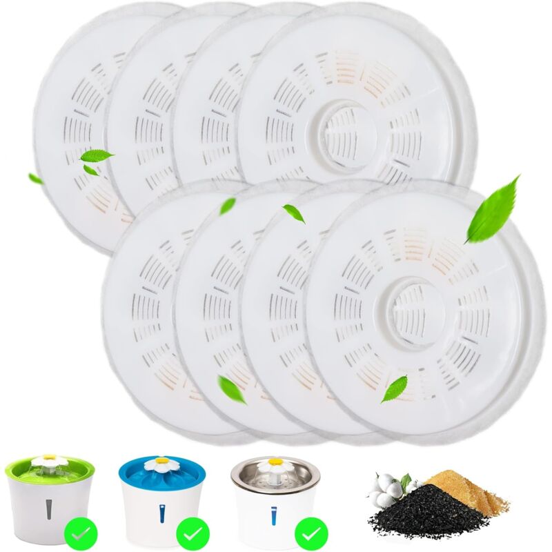 Filtre Fontaine Eau Chat, 8 pcs Triple Action catit Filtre Compatible avec Distributeur d'eau pour Animaux 3L,Filtre Fontaine Eau Chat avec Charbon