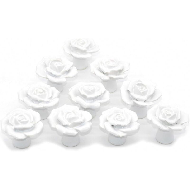 Fleur Rose Poignée de porte en céramique Commode Armoire de cuisine Placard Tiroir Poignées Lot de 10 pack,Blanc - Ccykxa