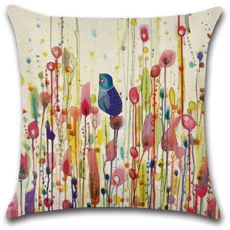Ccykxa – Fodere per cuscini 45 x 45 cm – Set di 4 in lino – Decorazioni con fiori e uccelli – Lavabili in lavatrice – Per divano, letto, auto