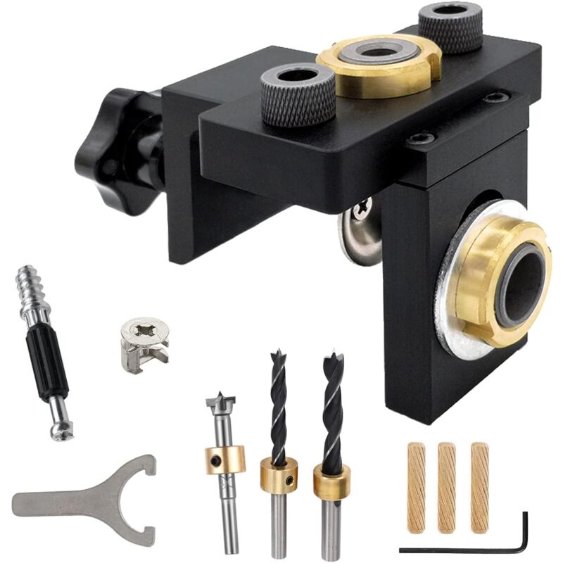 Ccykxa - Gabarit De Percage Set, 3 En 1 Gabarit Tourillon Réglable, Guide De Percage avec Cheville Bois, Localisateur de Perforateur Pour Assemblage